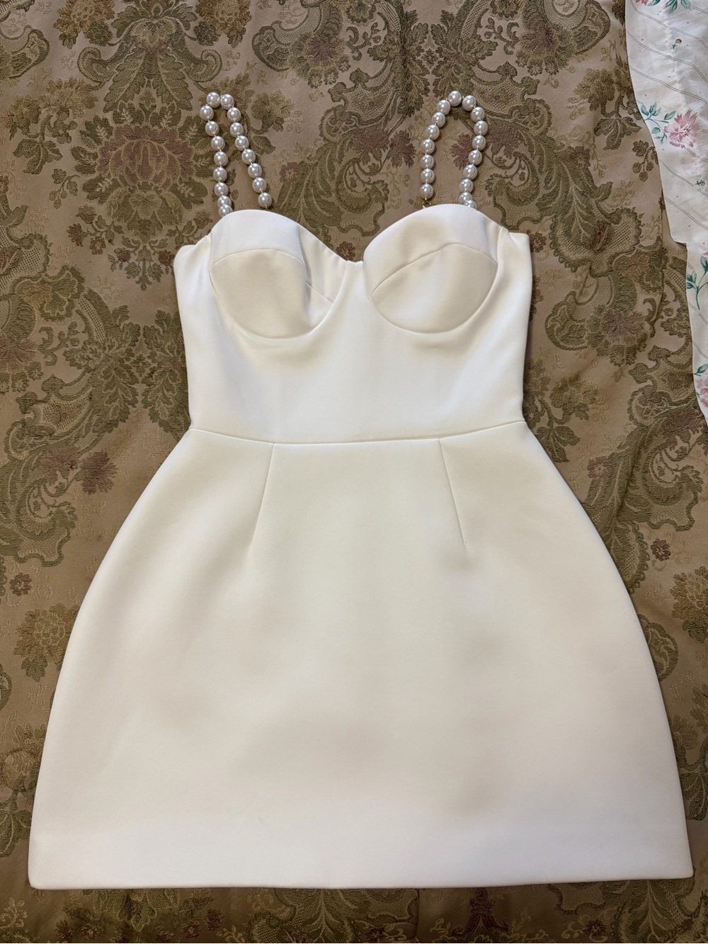 NADINE MERABI Cream Pearl-Strap Mini Dress
